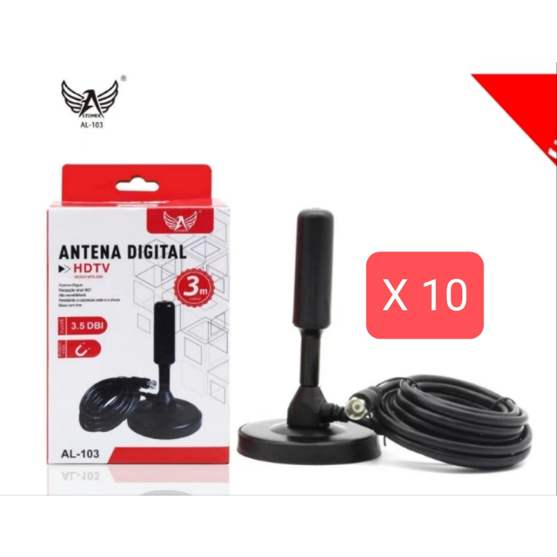 kit 10 6  Antena Interna TV Digital Hdtv Base Com Imã 3M Altomex