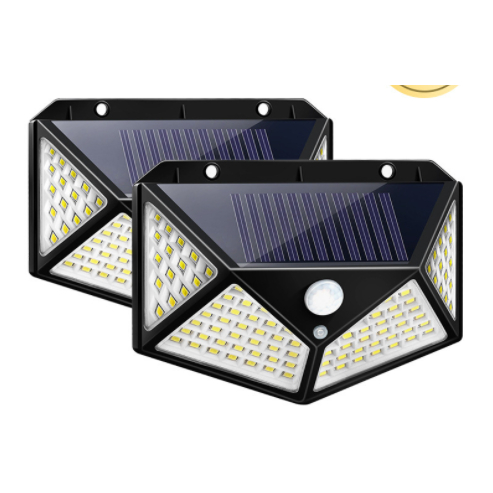 Kit 4 luminárias solares 100 LEDs com sensor para jardim externo