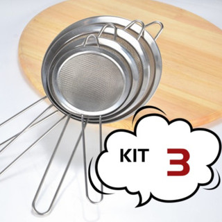 Kit 3 Peneira Coador De Peneiras Aço Inoxidável Para Cozinha Peneira De Cozinha