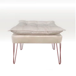 Puf Puff Banqueta OPala Suede Bege Pés De Ferro Rosê Gold