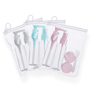 Kit Viagem Transparente Com 5 Peças: Frascos Para Alcool, Sabonete, Shampoo, Condicionador