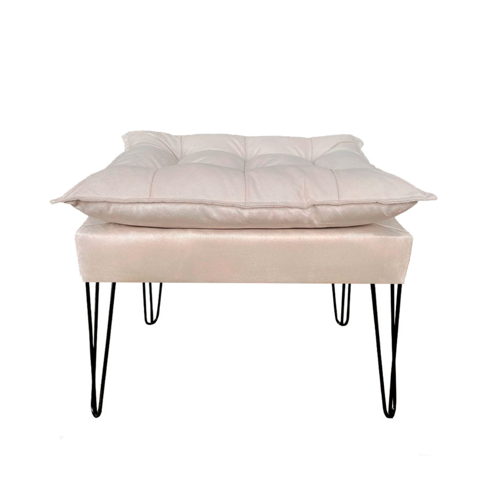 Puff Puf Banqueta Opalla Suede Bege Off White Pés de Ferro Preto