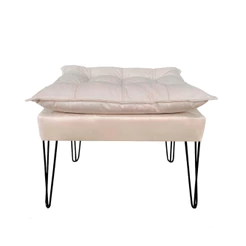 Puff Puf Banqueta Opalla Suede Bege Off White Pés de Ferro Preto