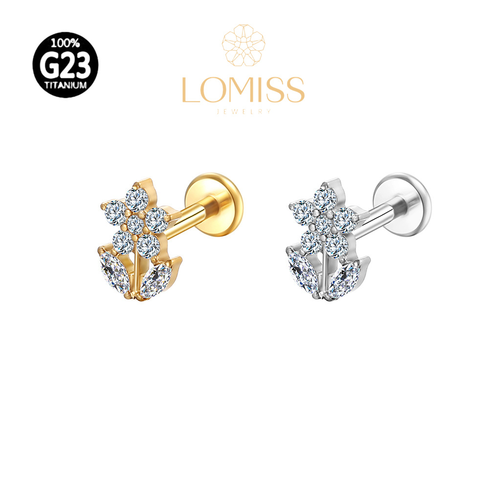 Piercing Orelha Labret Titânio Pvd Flor Zircônia Cravejada em Oferta na Shopee
