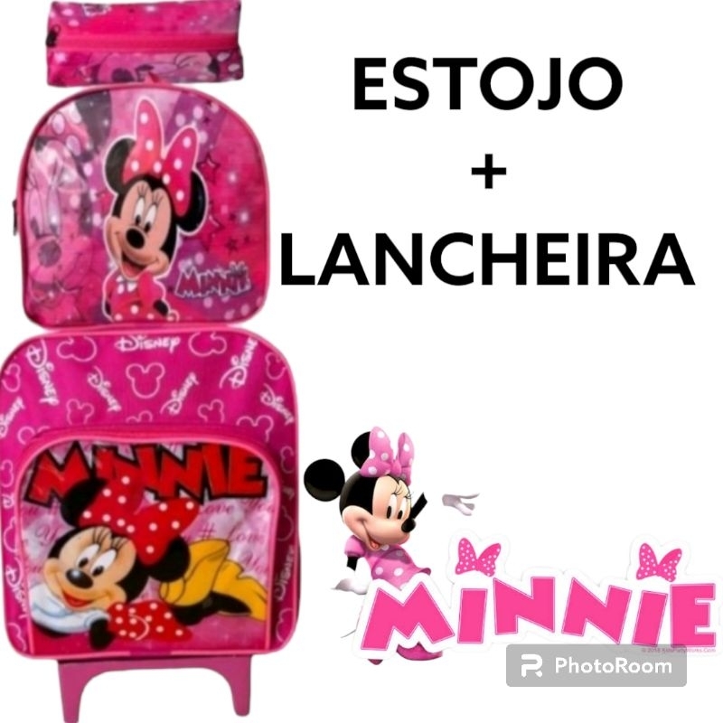 kit Mochila infantil de Rodinha da mini / Minnie mouse menina + estojo + lancheira escolar em Oferta na Shopee