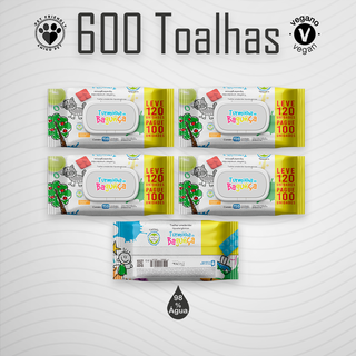 Kit 5 Pacotes Lenços Umedecidos 600 Toalhas Umedecidas 19x13cm Turminha da Bagunça C/Tampa...