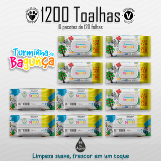 Kit com 10 Pacotes de Lenços Umedecidos Turminha da Bagunça 120 Folhas 20x13 cm - com Tamp...