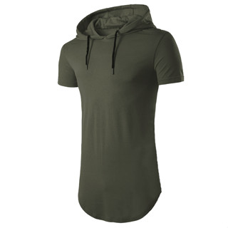 Camiseta Plus Size Masculino Manga Curta com Capuz Longline C14plus