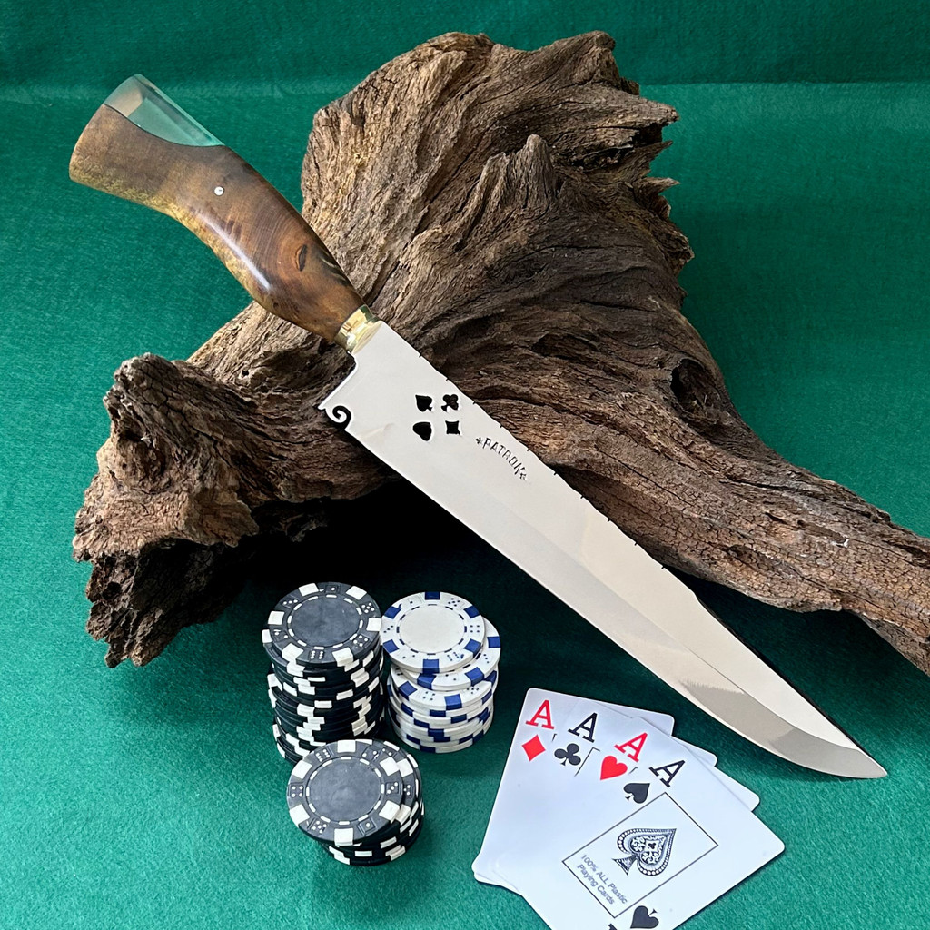 Faca Artesanal Churrasco Cabo/Resina Aço Inox 3mm 10 polegadas Cabo temático de poker