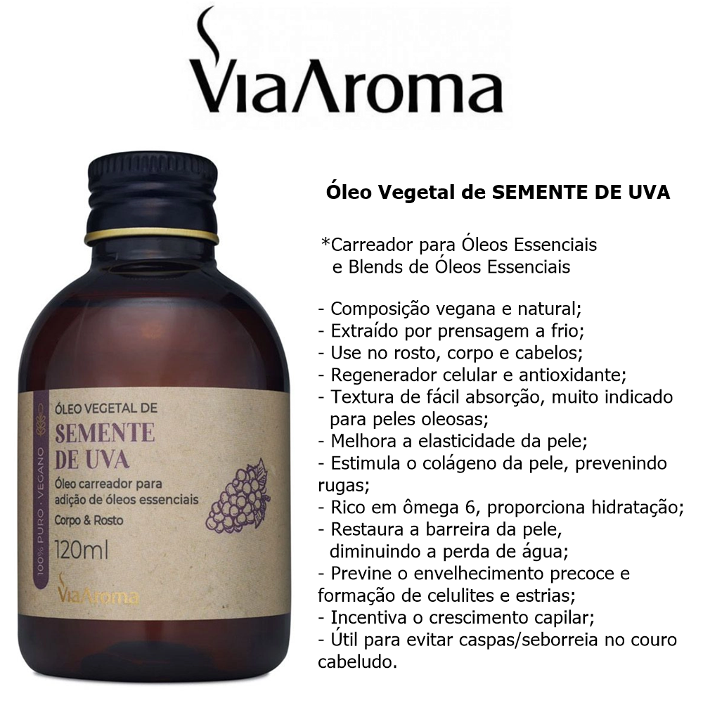 Óleo Vegetal Semente de Uva Puro e Natural Carreador Puro e Natural Via Aroma 120ml em Oferta na Shopee