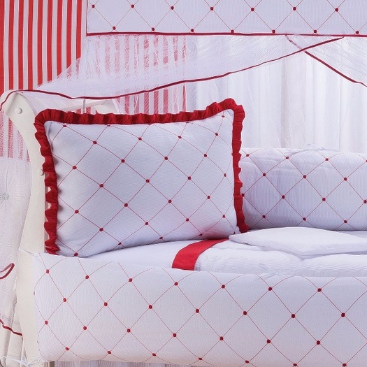 Kit Enxoval Para Berço Americano Microfibra Gota Vermelha