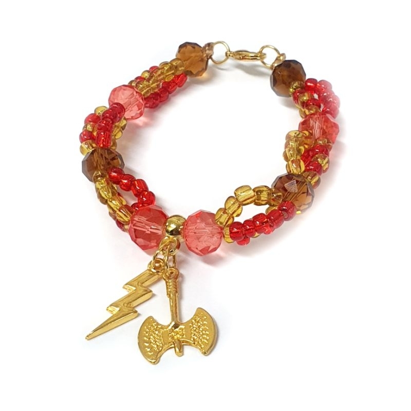 Pulseira de Iansã e Xangõ Oya Kaô Kabecilê Orixa com Pingentes Umbanda Candomblé Promoção
