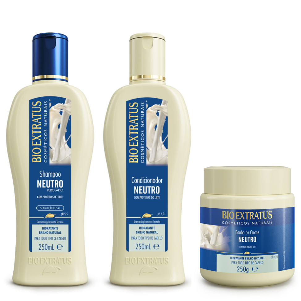 Kit Neutro Shampoo, Condicionador e Banho de Creme Bio Extratus - 250mL Hidratação