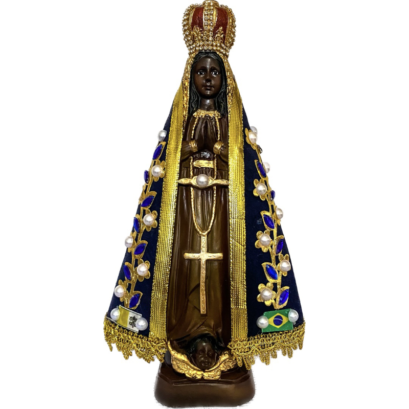 Imagem Nossa Senhora Aparecida 15cm - Manto Original com Pérolas - Resina e Gesso - Estátua Católica Exclusiva