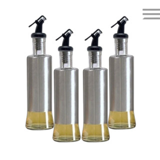 Kit Galheteiro Porta Azeite e Vinagre de Vidro Premium e Aço Inox com Dosador 300ML