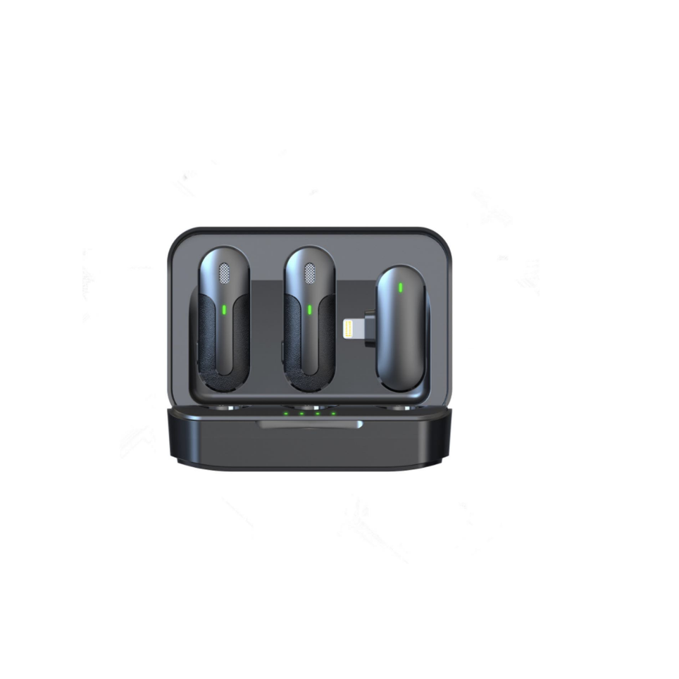 Microfone Lapela Portatil Sem Fio 2 Em 1 Com Case Carregador Compatível iPhone Lightning Tomate MT-2216