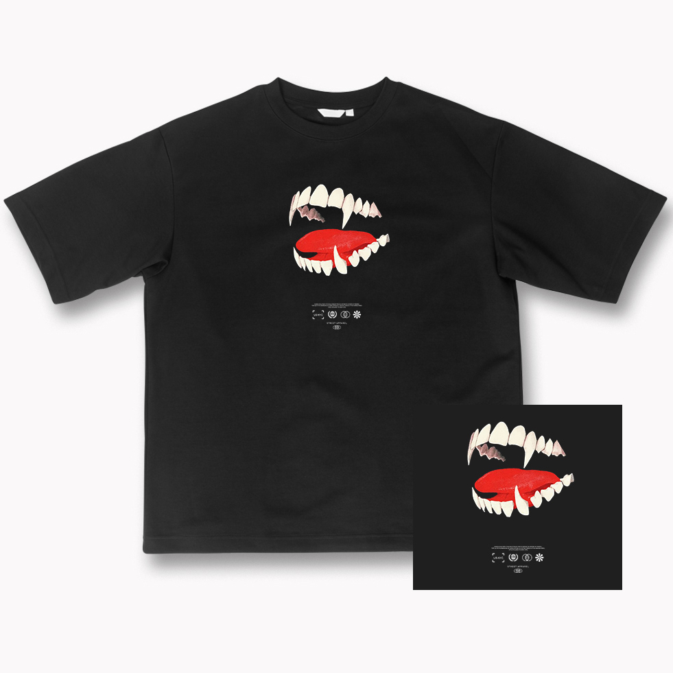 Camiseta OVERSIZED estampada blusa camisa Streetwear em algodão 30.1 modelo DENTES BOCA Premium OVERSIZED