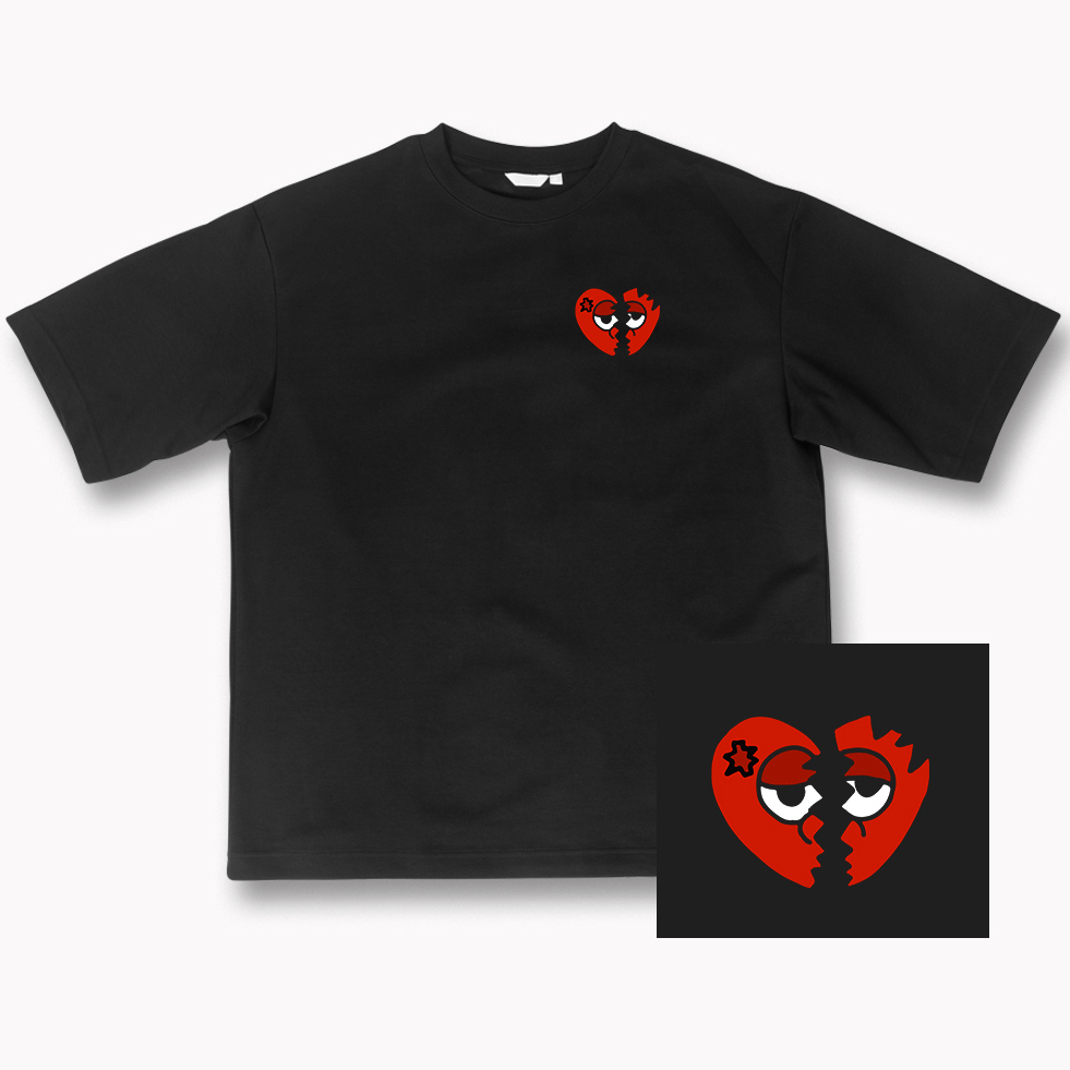 Camiseta OVERSIZED estampada blusa camisa Streetwear em algodão 30.1 modelo CORAÇÃO PARTIDO Premium OVERSIZED