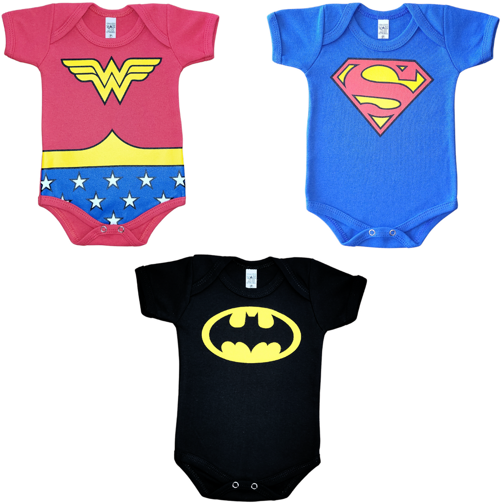 Body Bebê Super Herói Heroína Personagem Mesversário Bore Super Homem Batman Mulher Maravilha Grávid