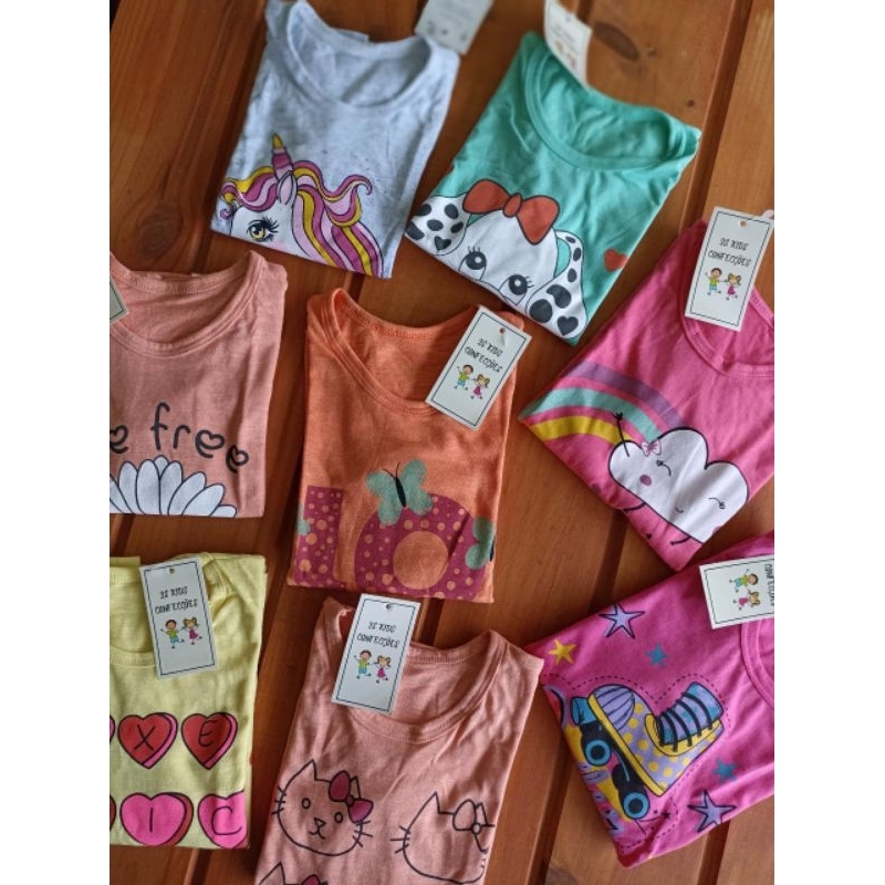 Kit sortido 5 Camiseta Infantil Blusa Menina Manga Longa 1 ao 14