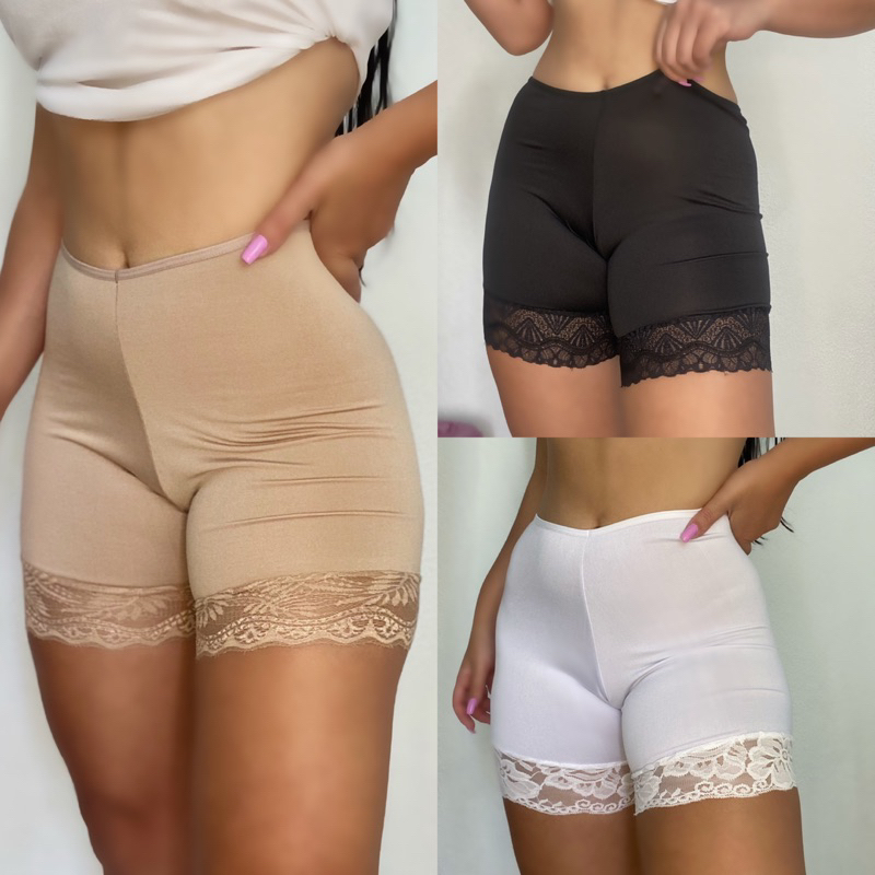 Short Anágua Bermuda Segunda Pele com Renda na Barra Feminino Adulto em Oferta na Shopee