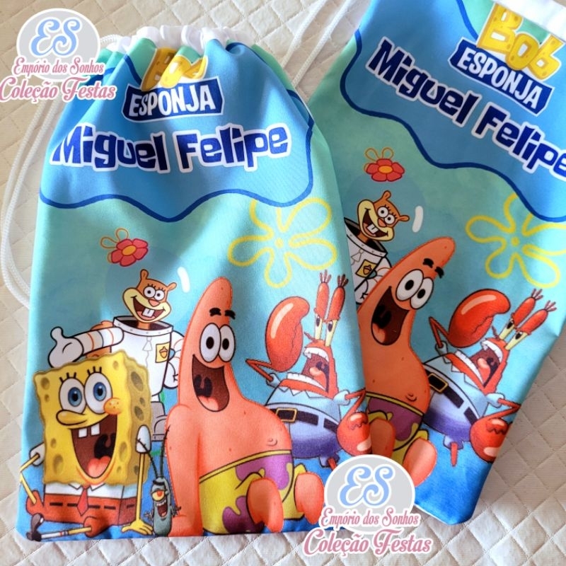 Sacolinhas BOB ESPONJA Mod. 2  personalizadas para lembrancinha de aniversário festa batizado