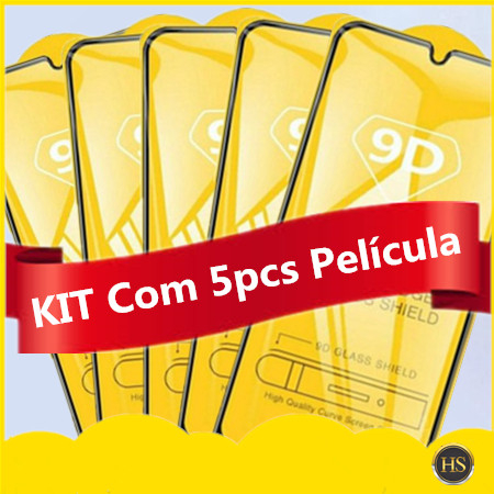 KIT Com 5 Película 9D 3D Vidro Samsung Galaxy(A01/A02s/A03/A10/A11/A12/A13/A23/A22/A31/A32/A41/A42/A52/A51/A70/A72)Cobre toda a tela 100%