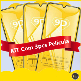 KIT Com 3 Película Vidro 3D Ou 9D Motorola Moto(E5 Play/E6 Plus/E6s/E6i/E7 Power/E20/E40/Edge 20 30)