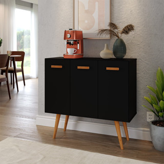 Armário Aparador Buffet Gabinetes 3 portas retro Preto