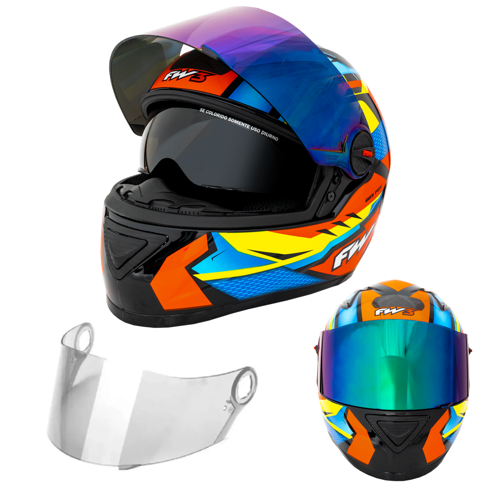 Capacete Fechado Integral Masuclino Feminino Oculos Interno E Viseira Camaleão Gtx Fox Fw3