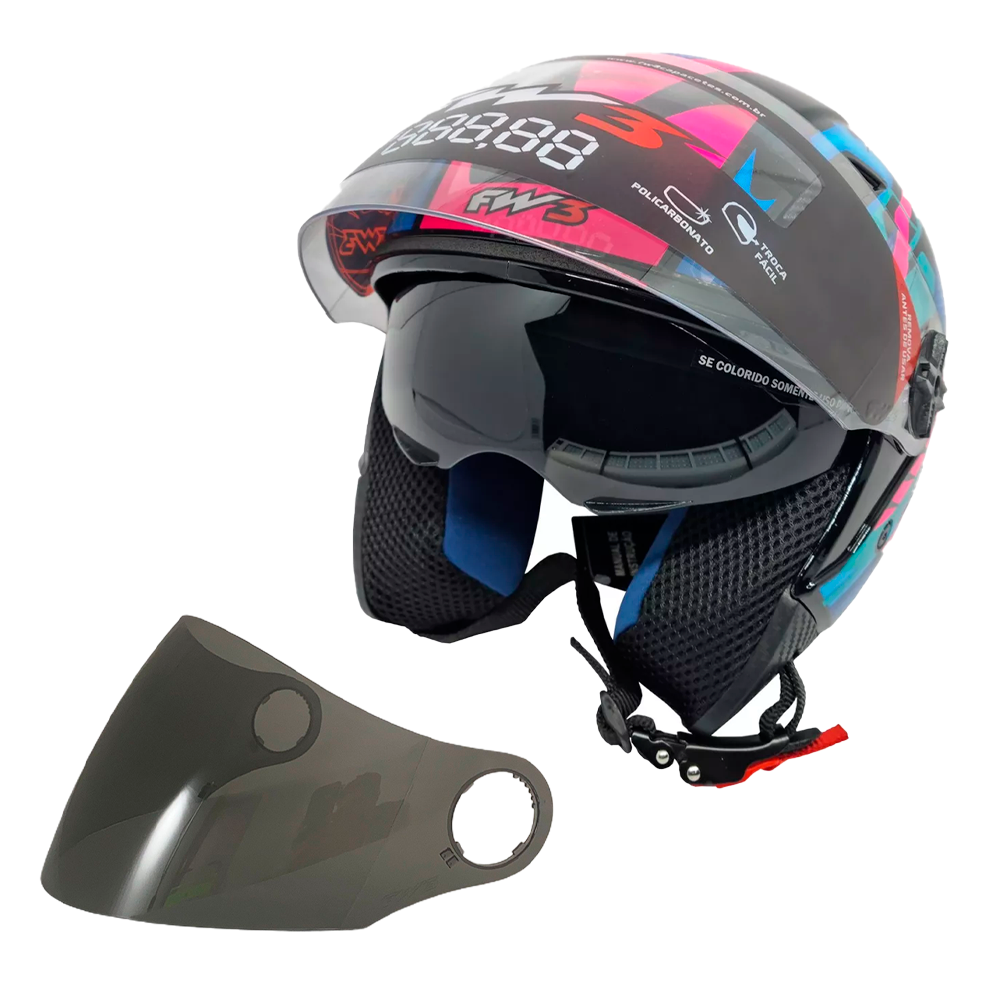 Capacete Feminino Oculos E Viseira Fume X Open Up Fox Fw3
