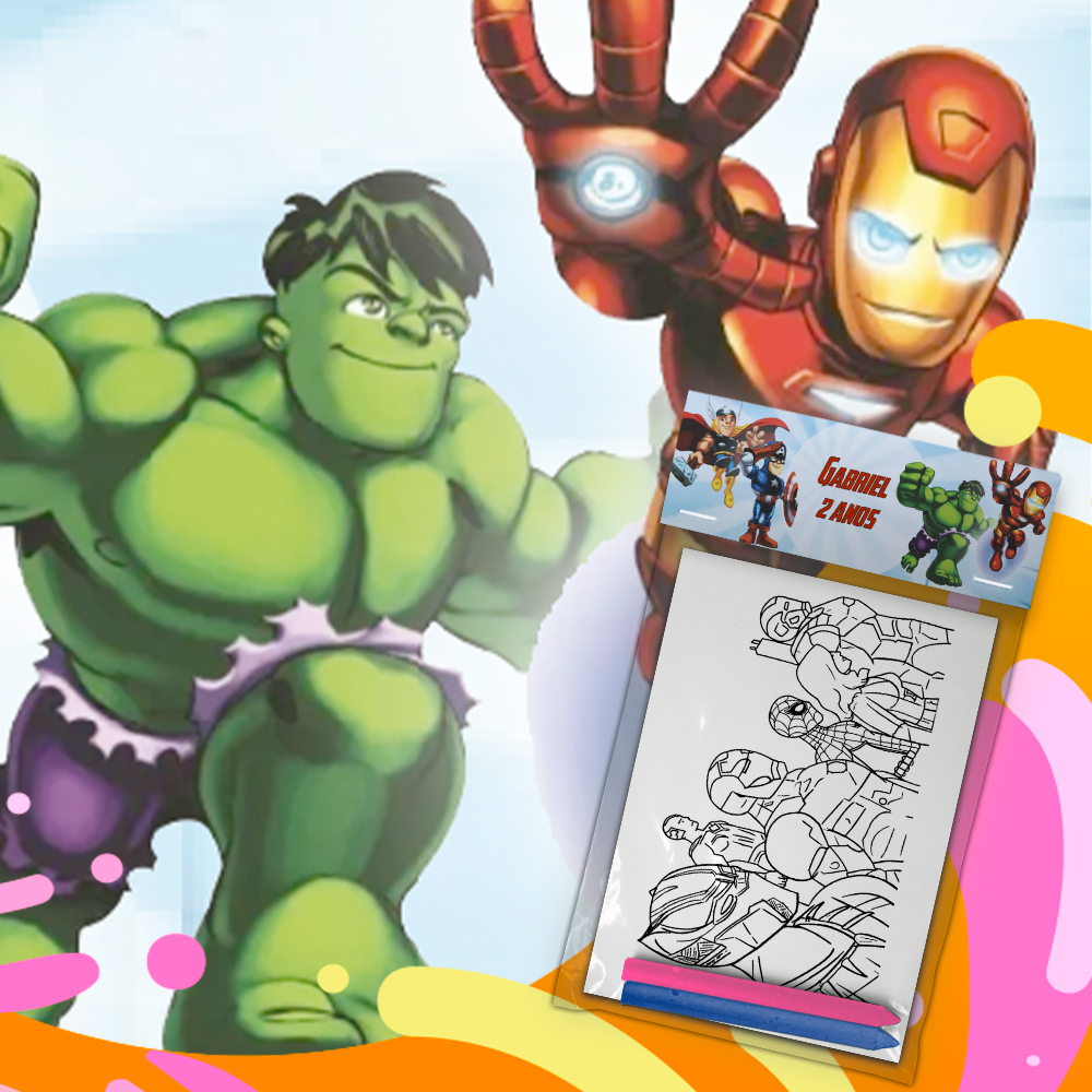 Kit Colorir Giz De Cera Lembrancinha Festa Infantil Personalizado Escolha Tema Vingadores Cute