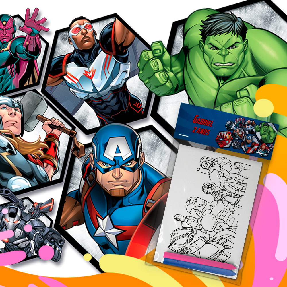 Kit Colorir Giz De Cera Lembrancinha Festa Infantil Personalizado Escolha Tema Vingadores em Oferta na Shopee