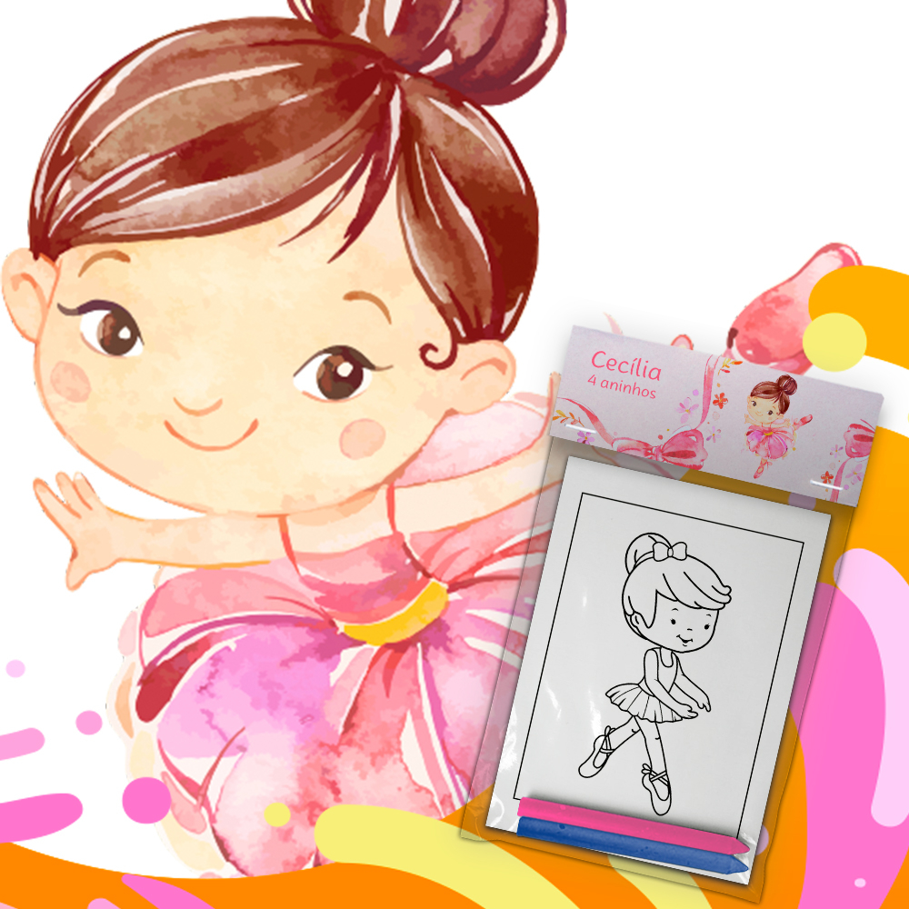 Kit Colorir Giz De Cera Lembrancinha Festa Infantil Personalizado Bailarina Aquarela Ou Escolha Tema