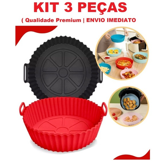 Kit 3 Formas Silicone Reutilizavel Protetor Air Fryer Microondas Forro Antiaderente 20 cm