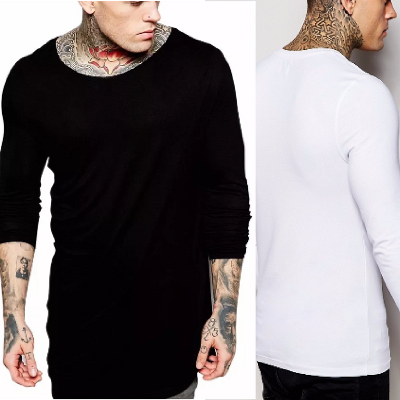 Camiseta Camisa Oversized Longline Manga Longa Gola Canoa