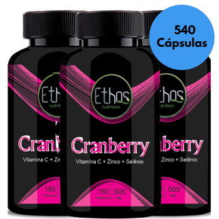 3 Cranberry 500mg 540 Cápsulas Vitamina C + Zinco + Selênio Ethos Nutrition