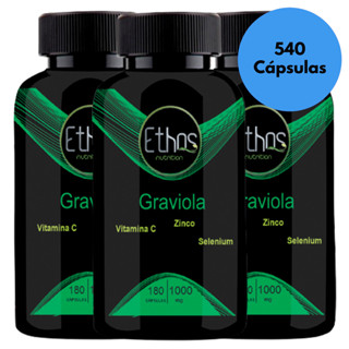 3 Graviola 540 Cápsulas 1000 mg Vitamina C + Zinco + Selênio Ethos Nutrition