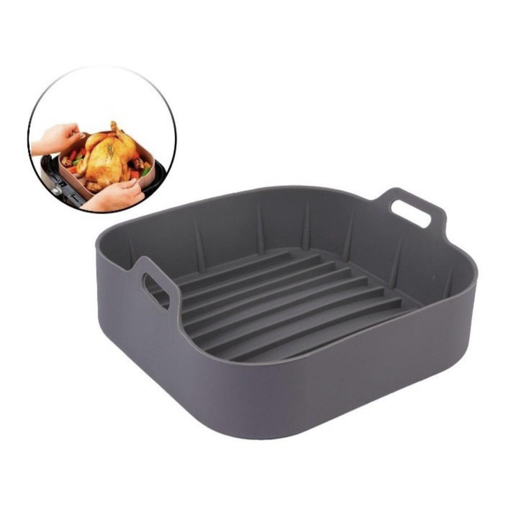 Forma Cesto Assadeira Silicone Air Fryer Fritadeira Com Alça Quadrada 20,5cm Clink Super Resistente