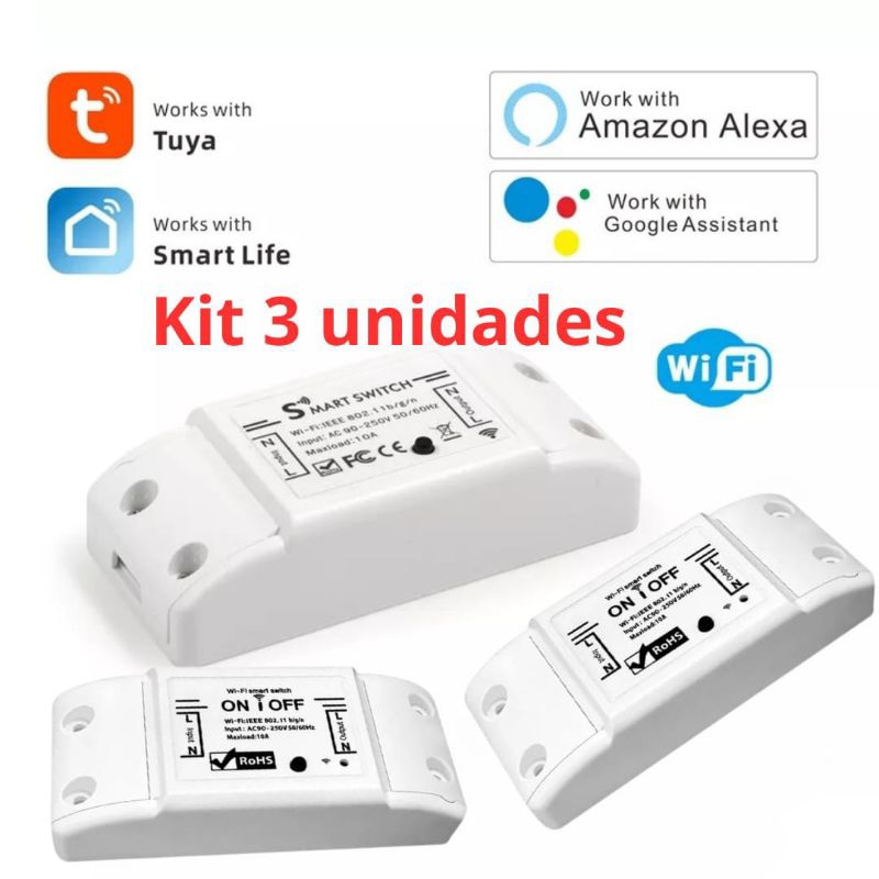 Kit 3 Unidades Interruptor Inteligente Wi-fi Tuya Alexa Google Home Automação Casa