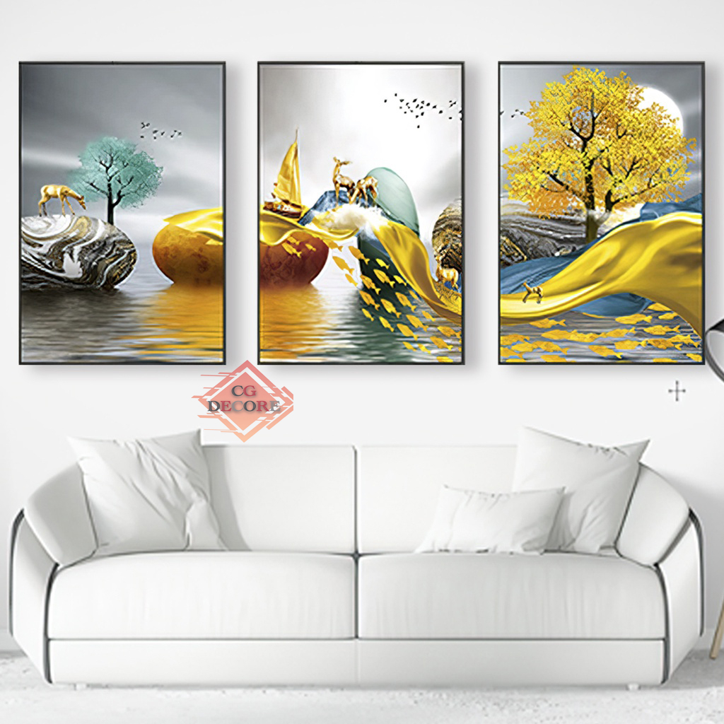 Quadro de Parede Sala Nordico Fita Abstrato Moldura 60X120