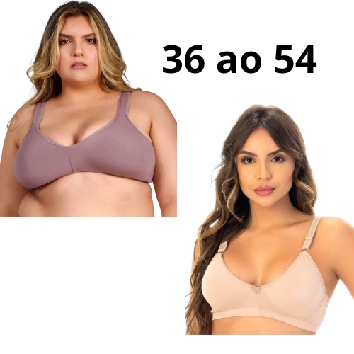 Sutiã Reforçado Comum e Plus Size Sem Bojo Sustenção Alça Regulável Confortável