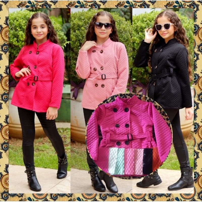 Blazer Infantil de Menina Casaco De Botões Moda Inverno Blogueira Jaqueta Infantil em Oferta na Shopee