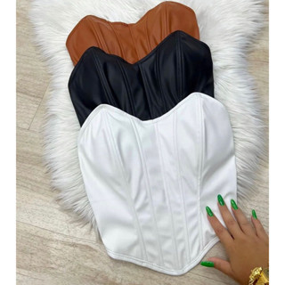 CORSELET couro , cropped em Oferta na Shopee