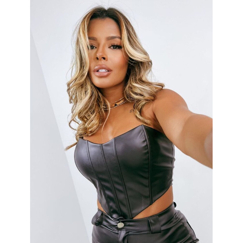 CORSELET couro , cropped em Oferta na Shopee