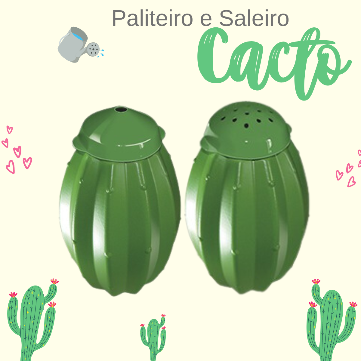Kit saleiro (tempero) e paliteiro Formato de Cacto Suculenta