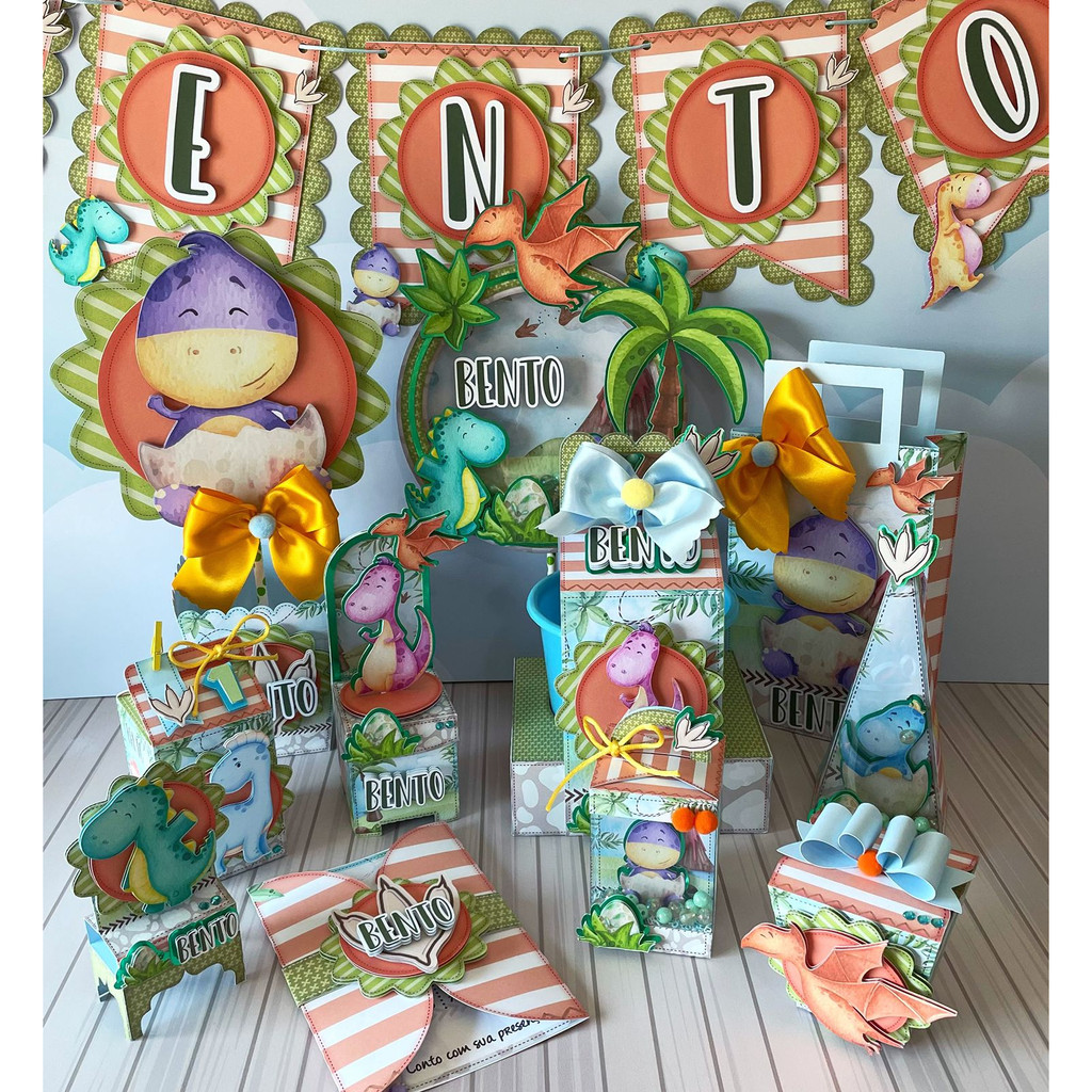Kit Festa DINOSSAURO CANDY COLOR AQUARELA Personalizado | Lembrancinhas | Decoração Aniversário | Caixa Milk Pirâmide