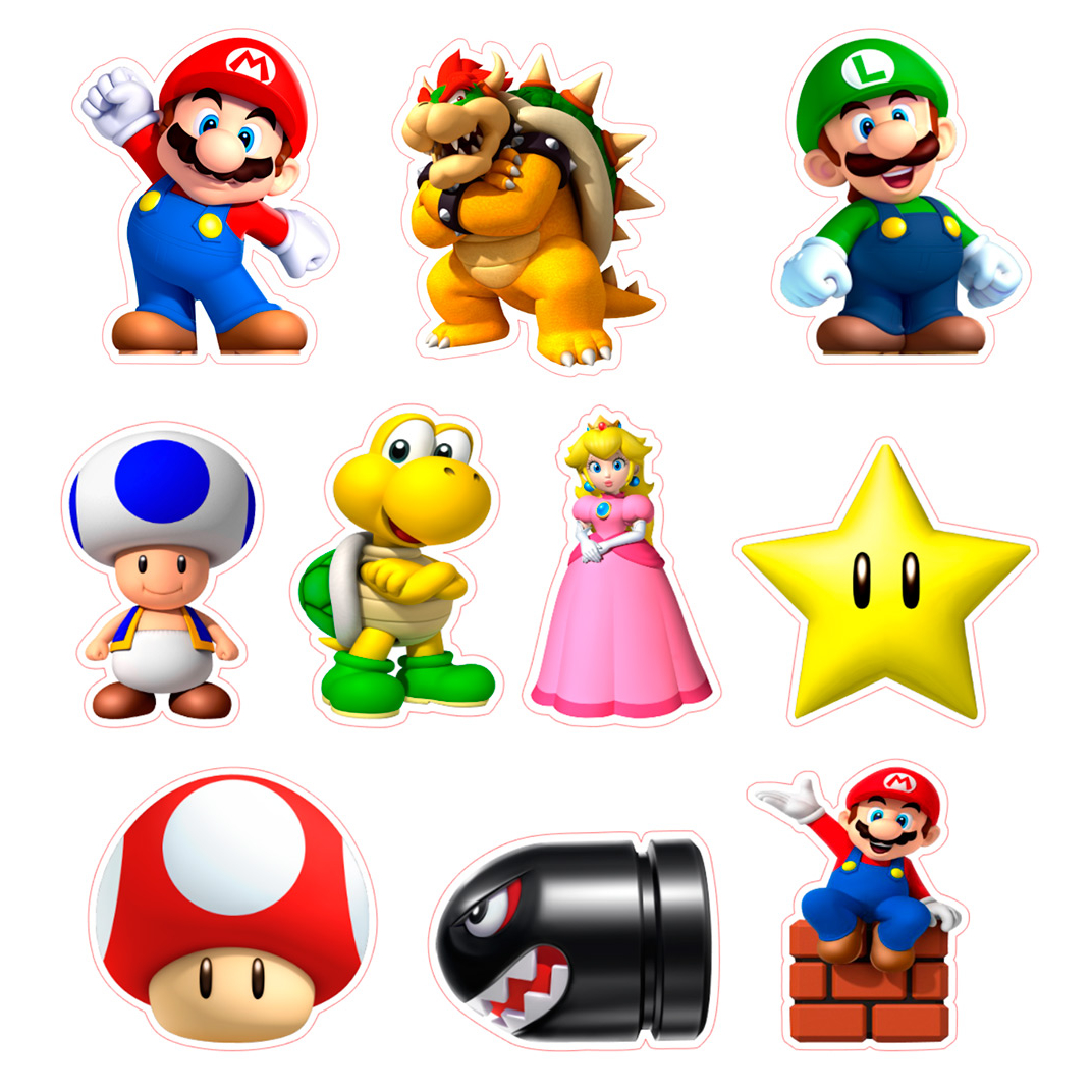 50 Apliques Recortes Super Mario topper tag tubete