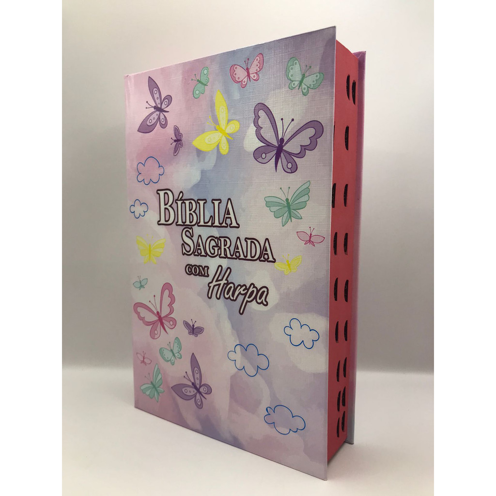 Bíblia Sagrada Tamanho Médio 12,5x19 cm Com Harpa Palavras de Jesus em Vermelho Capa Dura Borboleta em Oferta na Shopee