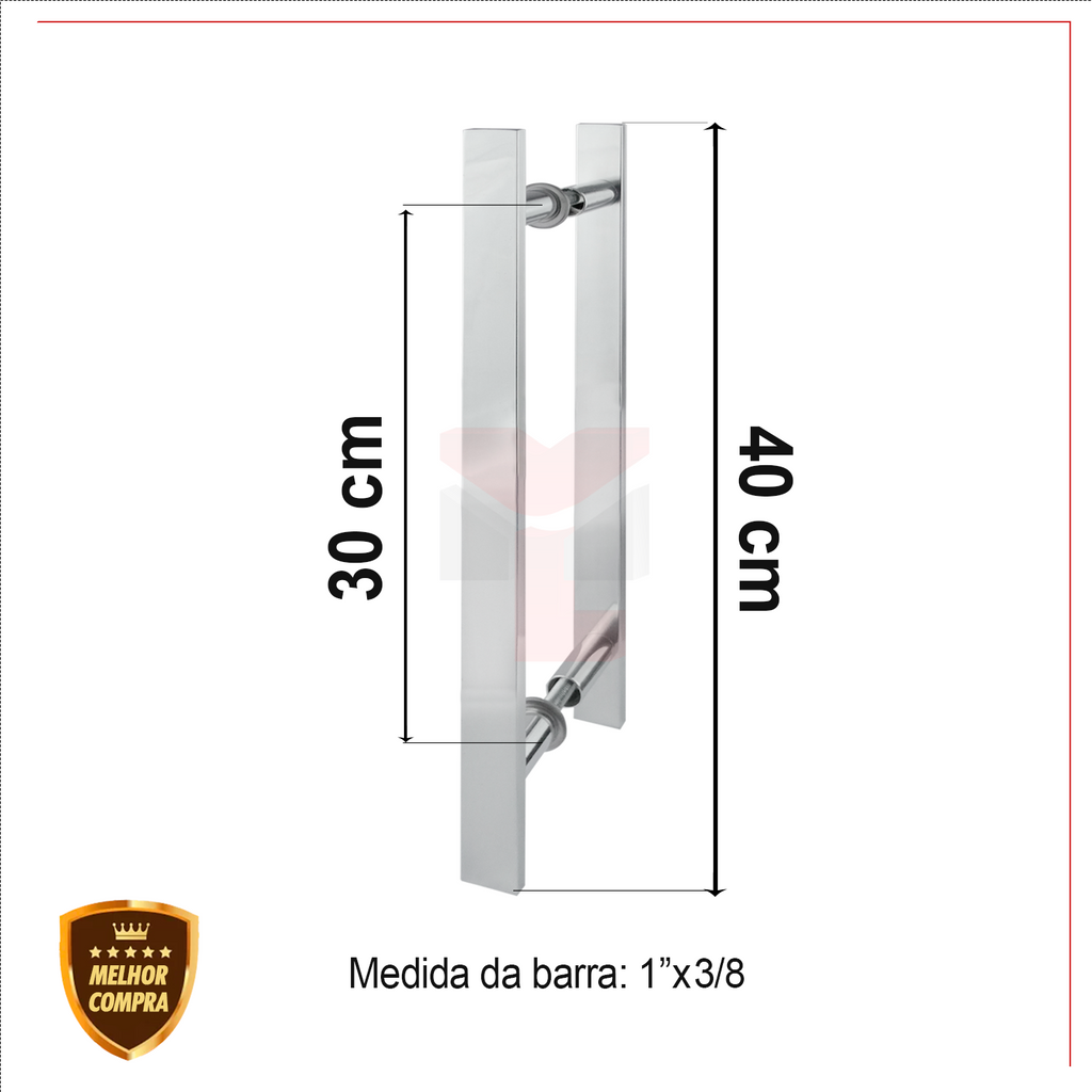 Puxador Duplo Escovado Alumínio 40 cm Porta Pivotante, Madeira, Vidro Cdg. 6140-1